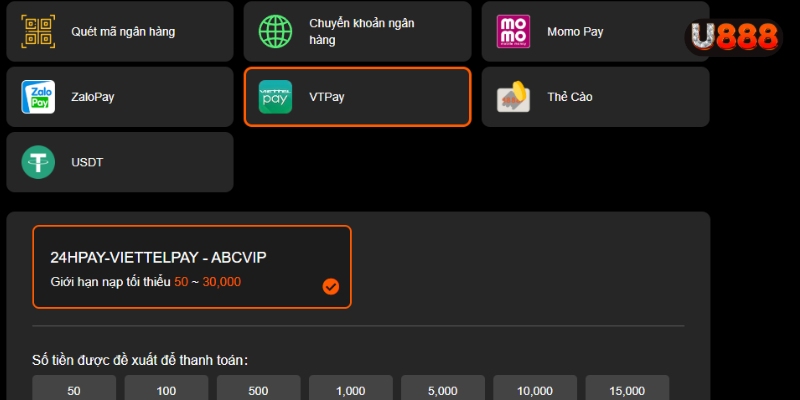 Các bước nạp tiền qua VTPAY