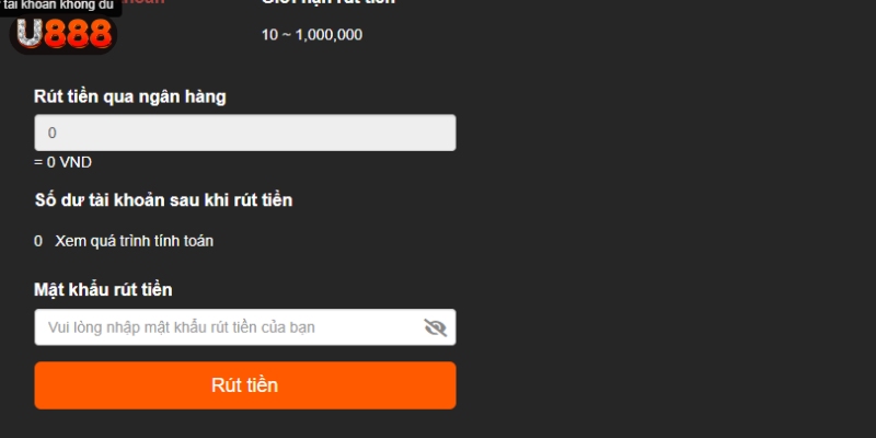Nhập số tiền cần rút và mã PIN bảo mật