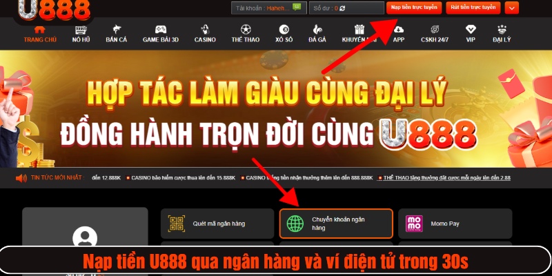 Cách nạp tiền qua chuyển khoản ngân hàng