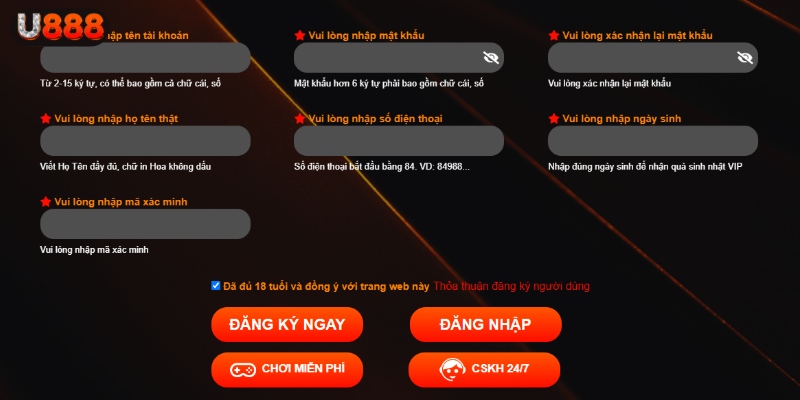 Nhập thông tin cá nhân theo yêu cầu